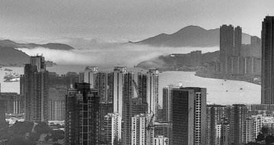 View from my desk - Fog Rolling into Victoria Harbour, Hong Kong