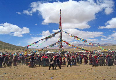 Climax of flagpole raising ceremony