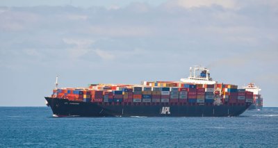 Container ship making a turn