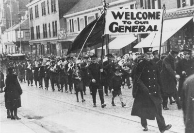1929 - Burton Citadel Band Marching to the open air to Welcome General Higgins.