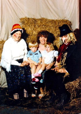 1985 - Wurzel Gummidge & Aunt Sally (AKA Bernard & Gladys Jayes) with Andrew, Margaret & Lindsay Wilson @ the Autumn Bazaar: