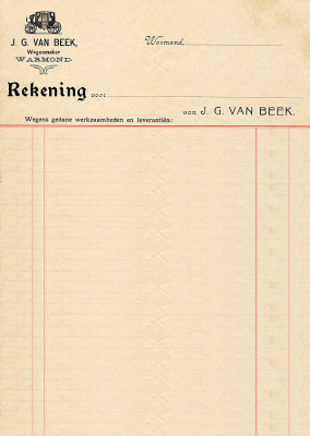 Rekening van  J. G. van Beek, wagenmaker