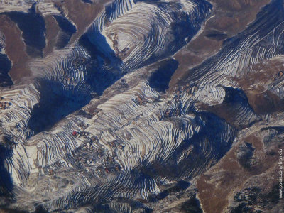 Snow covered terraced rice fields