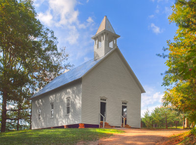 An  Methodist church used by early settlers in Cades Cove 