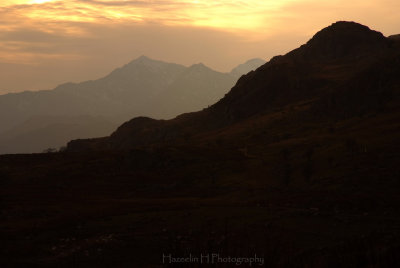 Snowdonia mountains from Capel Curig; from behind Joe Brown's shop