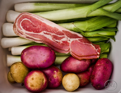 Leek potato  & bacon soup ingredients.