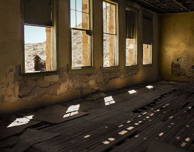 Lighted Room In an Abandoned Schoolhouse