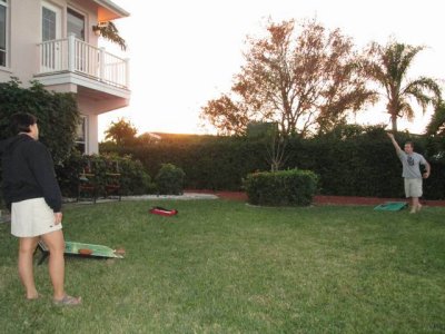 playing cornhole