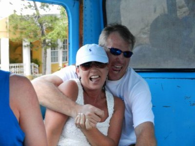 Mary and Jeff on the Bus at Curacao