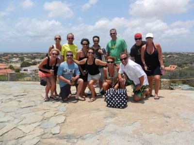 The Gang at the top rock climbing, Aruba