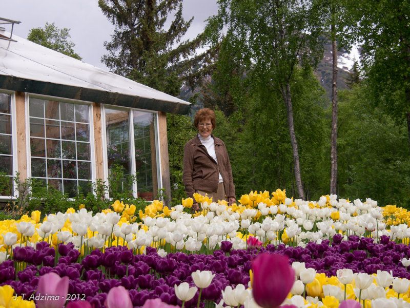 Jean out amongst the tulips