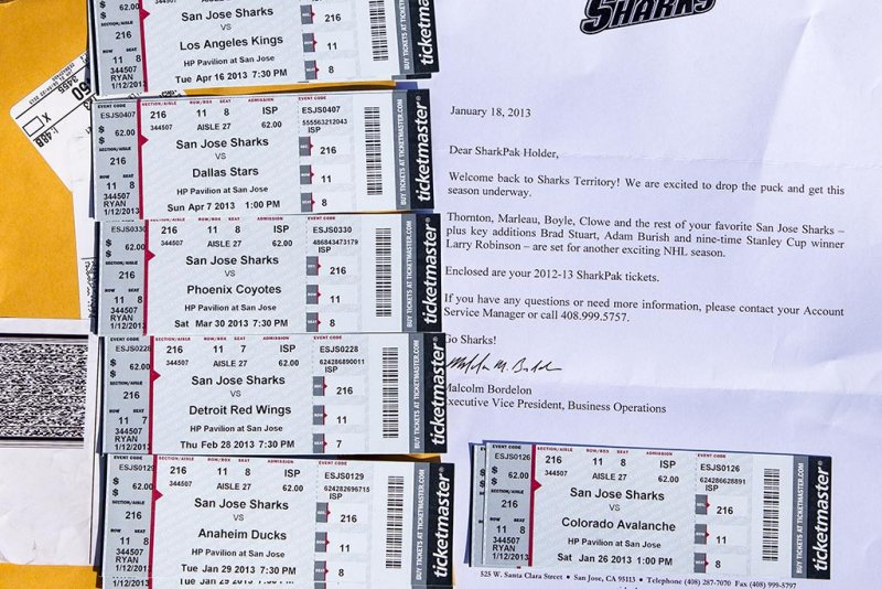 2012-2013 SharkPak Tickets delivered by UPS today