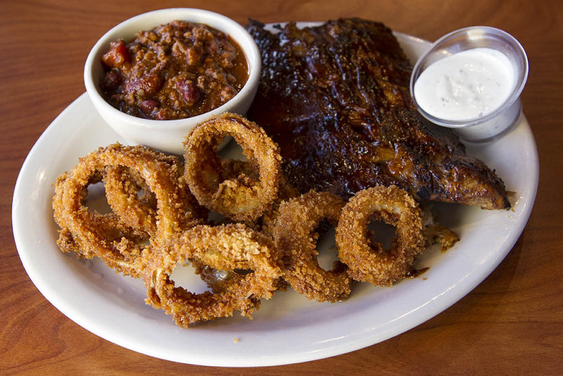 1/27/2013  1/2 Rack Baby Back Ribs and side of Chili and Onion Rings