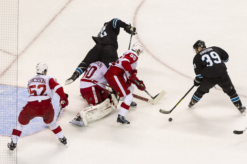Patrick Marleau gets an interference penalty for sitting on Jonas Gustavsson BH2D3824.jpg