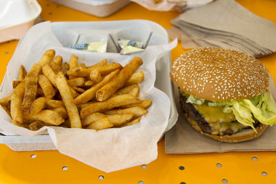 Cajun Fries and Double Cheese Burger before the Sharks game