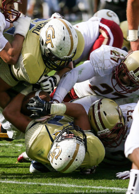 Georgia Tech RB Zach Laskey is stopped short of the goal line by the Boston College defense
