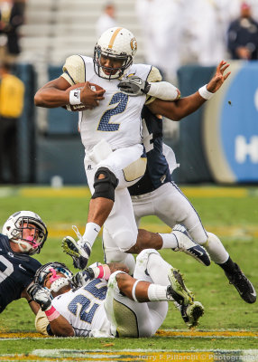 GT QB Lee hurdles a teammate to gain extra yardage