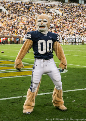 BYU Cougar Mascot Cosmo stands his ground along the sidelines