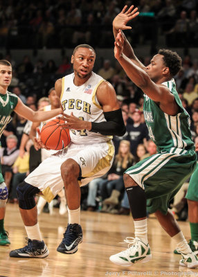 Georgia Tech F Holsey makes a move on Tulane F Drye