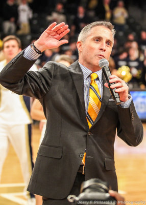 Georgia Tech Yellow Jackets Head Coach Brian Gregory addresses the crowd after the Jackets victory over Tulane
