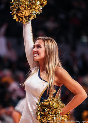 Georgia Tech Yellow Jackets Dancer works the crowd during a timeout 