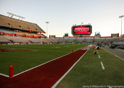 Arizona Stadium as the sun sets on Tucson