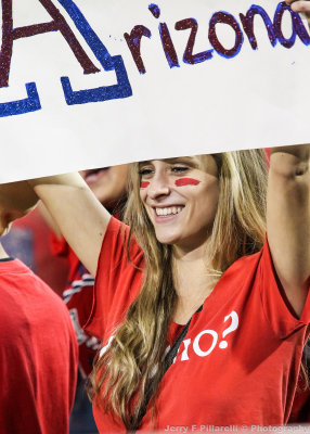Wildcats Fan holds up an Arizona sign in the student section