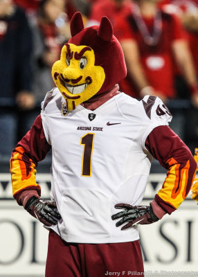 Arizona State Mascot Sparky stands his ground