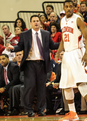 Arizona Head Basketball Coach Sean Miller questions a call