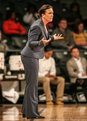 Georgia Tech Head Coach MaChelle Joseph questions a call