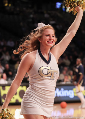 Jackets Cheerleader gets the crowd standing during a timeout