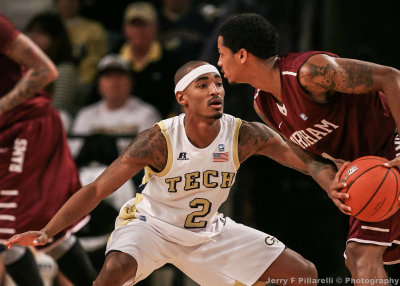 Georgia Tech G Pierre Jordan gets in the face of a Fordham player