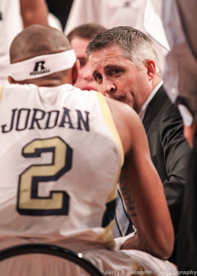 Georgia Tech Yellow Jackets Head Coach Brian Gregory talks to his team during a timeout