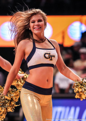 Georgia Tech Dance Team Member works the crowd during a timeout 