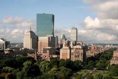 Aerial Photo of Boston Skyscrapers and Commonwealth Avenue Mall