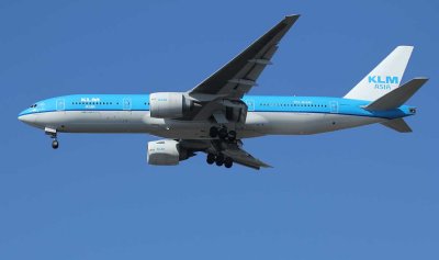 KLM 777-200 with newly painted KLM Asia livery arriving in JFK, April 2013