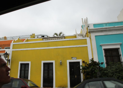 Colorful houses on trolley route, San Juan