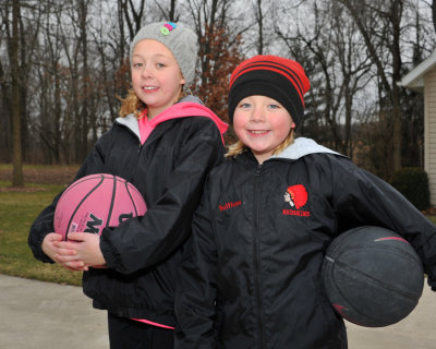 Ellie & Macey playing basketball