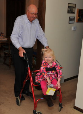 Great Grandpa with Grace (and grandma's walker)