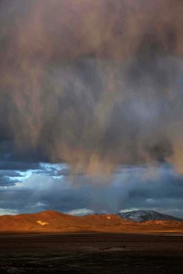 Rain shower at sundown, central Nevada, on the way to the Overland Expo.