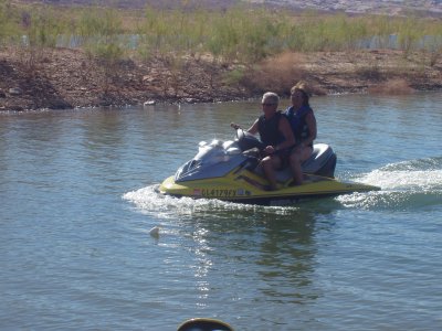 Larry and Susan for a cruise on the Sea Doo