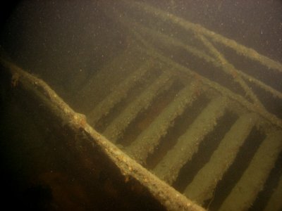 A set of stairs which was originally leading from one deck to another on the outside of the boat