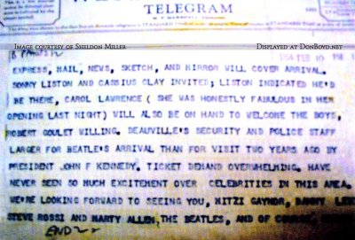 1964 - page 2 of telegram from Morris Lansburgh to Ed Sullivan about the Beatles and upcoming show from Miami Beach