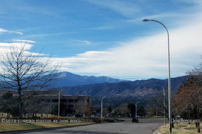 2012 - a street view of the Front Range and Pike's Peak from a street in northern Colorado Springs