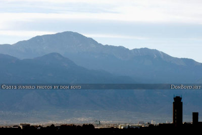 2012 - Pike's Peak with the FAA Air Traffic Control Tower at Colorado Springs Municipal Airport/Peterson AFB on the right