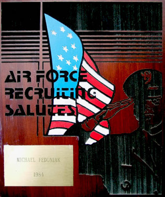 1984 - U. S. Air Force Recruiting plaque given to Coach Mike Feduniak for his support of the Air Force recruiting effort