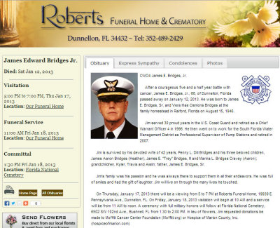 Obituary for CWO4 James Jim Bridges Jr., USCG Retired