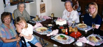 1997 - Karen, Donna, Aunt Beatrice, Aunt Norma and Karen Dawn at birthday dinner