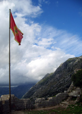 montenegrin flag at the fortress above kotor