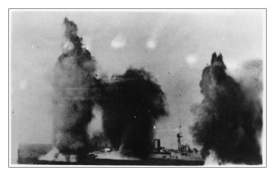 HMS Hood being bombed in the Med